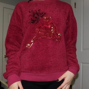 Christmas theme red fuzzy sweatshirt
